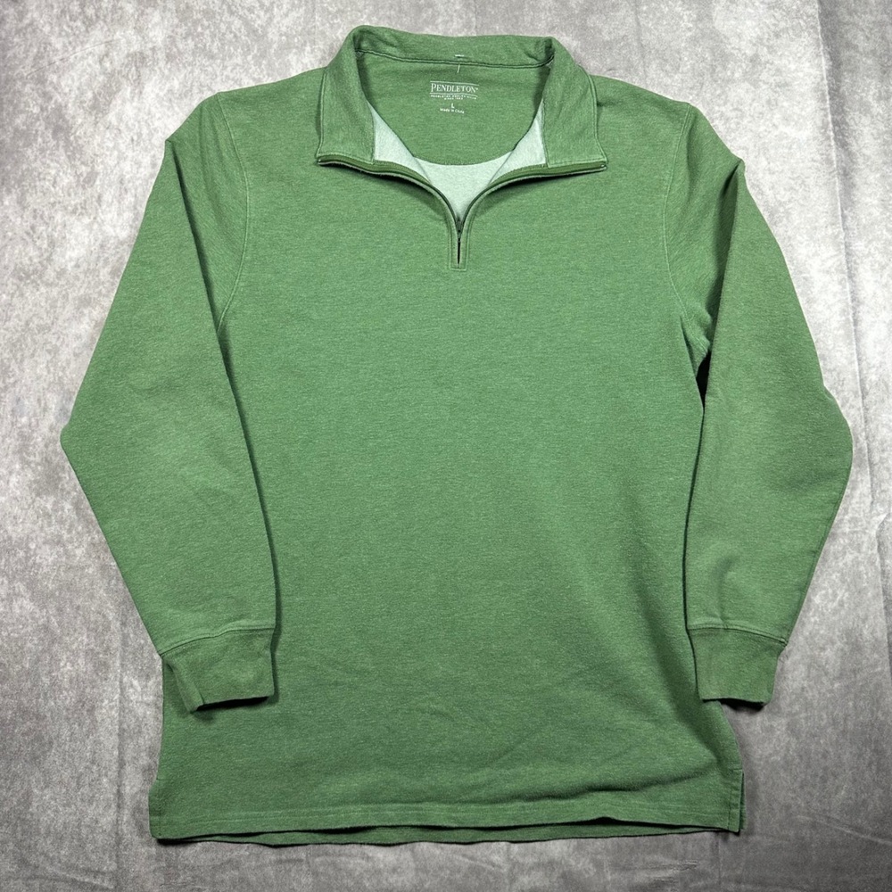 Pendleton Pullover Mens Large Green Heathered Quarter Zip Mock Neck Sweatshirt